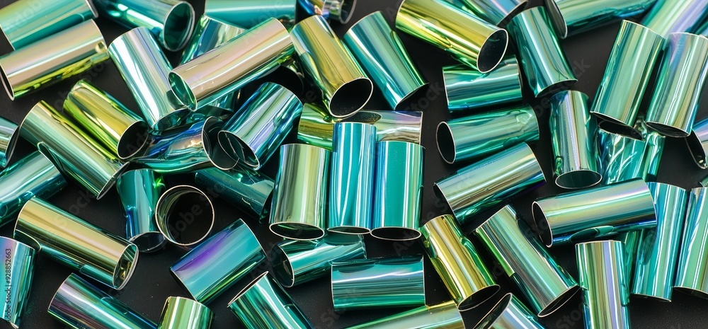 Poster an illustration of an iridescent transparent glass stripe with extreme depth of field. text area on 
