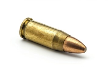 Bullet. Close-up of 9mm Caliber Bullet with White Background