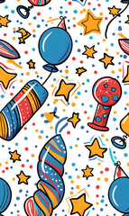 Fototapeta premium New Year and Christmas 2d cartoon or graphic advertising background, Seamless pattern