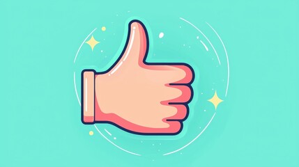 A vibrant thumbs up icon against a bright turquoise background, symbolizing positivity and approval in a fun, playful style.