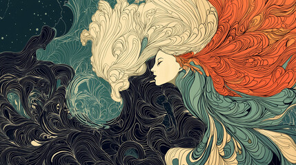 Art nouveau with flowing lines