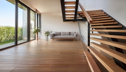 Modern Wooden Staircase in a Minimalist Interior Design