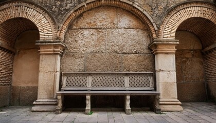 Old Stone Bench in a Wall with Carved Arches