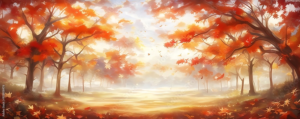 Canvas Prints autumn forest illustration - red and orange leaves falling