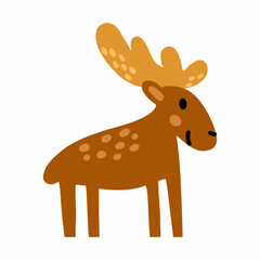 Funny cute moose in doodle style. element of  decor of autumn postcard.