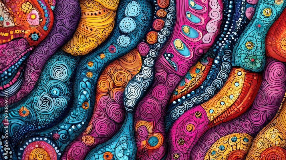 Leinwandbilder a dynamic arrangement of swirling patterns and shapes in vivid colors creates a striking abstract co
