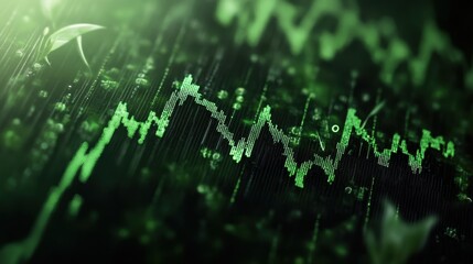 Fototapeta premium Abstract Digital Stock Market Chart with Green Financial Data and Growth Indicators on a Dark Background