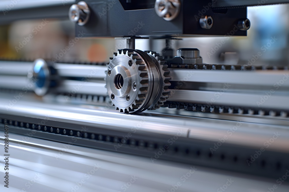 Poster precision engineering: close-up of a mechanical gear system in motion