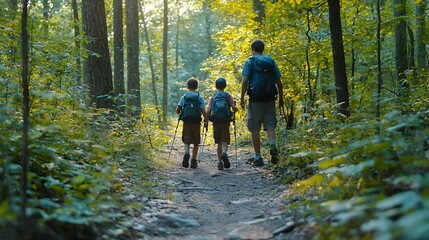 Fototapeta premium Family Exploring Nature Trail Together on Adventurous Outdoor Adventure