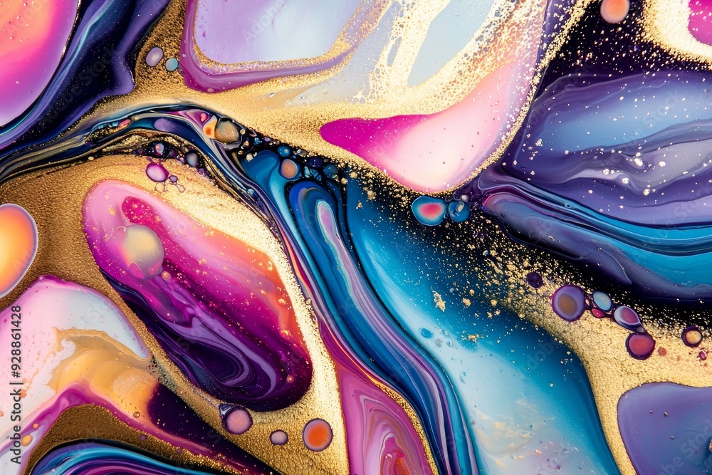 Poster an abstract paintings with swirling liquid art and psychedelic modern design in a vibrant and dynami