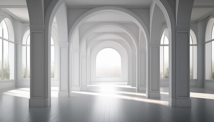 White Interior With Archways And Sunlight