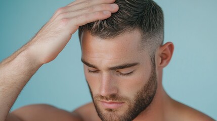 Obraz premium A man is worried about the problem of baldness.