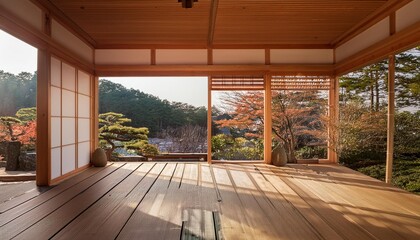 Fototapeta premium Wooden Floor Interior Design of Japanese Home