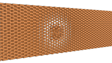 Parametric brick wall 3D model. Modular grid pattern, geometric design. Ideal for architectural visualization and design inspiration.