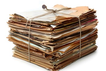 A Stacked Collection of Old Papers Bound with Twine