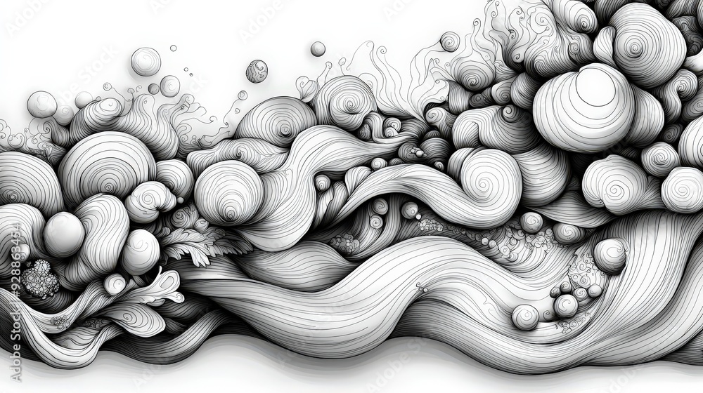 Poster intricate black and white designs featuring swirling shapes and flowing lines create a mesmerizing a