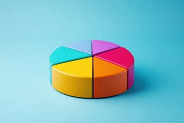 Obraz premium Colorful segmented pie chart on a light blue background..