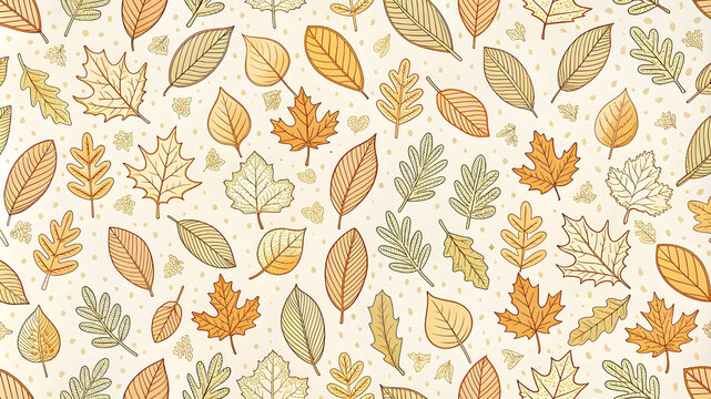 Fototapeta Seamless repeat pattern with autumn leaves illustration. Wallpaper design. Scrapbook page. Autumn seamless pattern with fall leaves and twigs. Texture for wallpaper, web page background