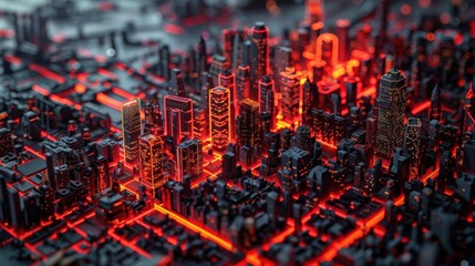 Neon city lights glow