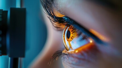 Fototapeta premium Close up on eye during exam in the ophthalmologic clinic