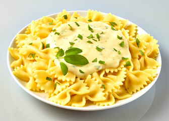 Pastateller, Farfalle, Sahnesauce, Nudeln, isoliert,