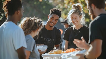 Friends Volunteering at Community Event,Giving Back and Sharing Meaningful Contributions