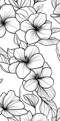 Delicate Black and White Floral Line Art Pattern