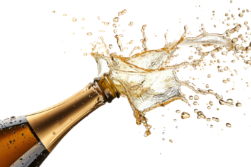 Spectacular splashing of champagne, isolated on white background.