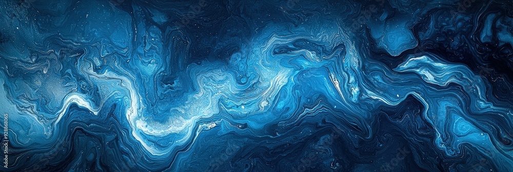 Poster deep blue and turquoise colors flow together, creating a cosmic effect resembling a starry night fil