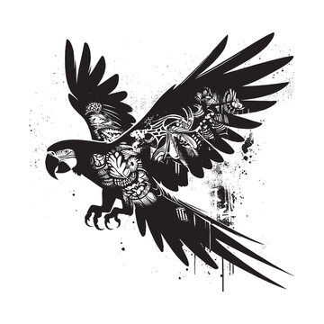 recommend clip art: silhouette of Macaw filled with graffiti street wall in rough drawing