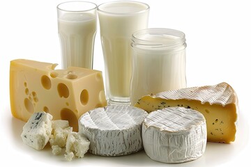 Calcium Rich Food. Healthy Collection of Milk and Cheese for a Fresh Diet