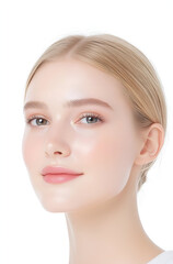 Obraz premium Close-Up Portrait of a Serene Young Woman with Smooth and Radiant Skin