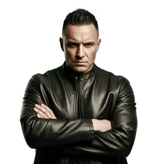Obraz premium Portrait of confident man with arms crossed and serious face isolated on transparent png background. Confidence, pride and mature businessman as proud and professional business owner as a CEO