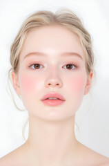 Fototapeta premium Close-Up Portrait of a Serene Young Woman with Smooth and Radiant Skin