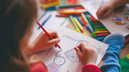 Imagination Unleashed: Kids Engrossed in Drawing Pictures