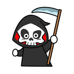 Cute Grim Reaper Holding Scythe Cartoon, Halloween skeleton death