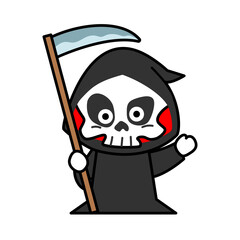 Cute Grim Reaper Holding Scythe Cartoon, Halloween skeleton death