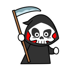 Cute Grim Reaper Holding Scythe Cartoon, Halloween skeleton death