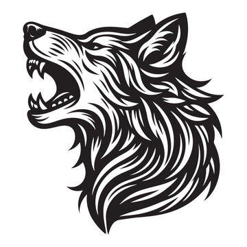 recommend clip art: Line art of wolf roaring cartoon vector