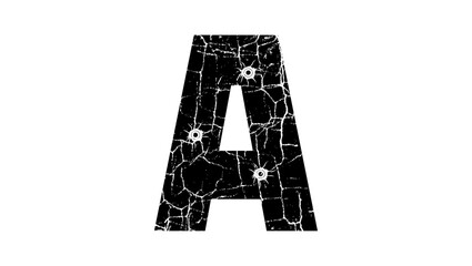 cracked Letter A with Bullet holes ,  black isolated silhouette