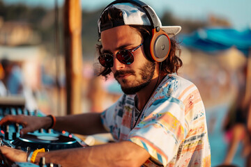 Obraz premium Music deejay at nightclub cool party event, clubbing people Generative AI photo