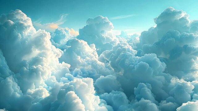 Sun shining through clouds moving slowly in blue sky