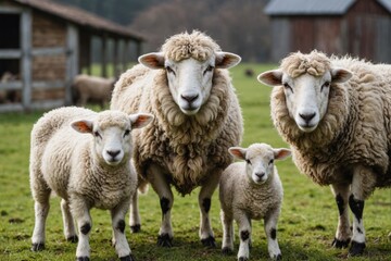 Obraz premium Portrait of family sheep in the farm