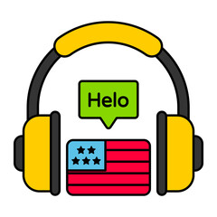 Smart Wireless Translation Headset vector icon, International Day Language symbol, Translation Services sign, Plurilingualism Multilingualism, Translator Gadgets Converting Spanish to English concept