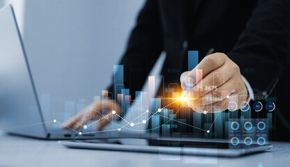 Analysis finance grow graph and market investment. Stock market chart, exchange financial growth diagram.Financial business plan,earnings,sale and strategy.