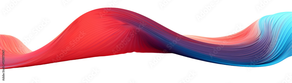 Wall mural Abstract colorful 3d wave with stripes, red, blue and purple on a transparent background.