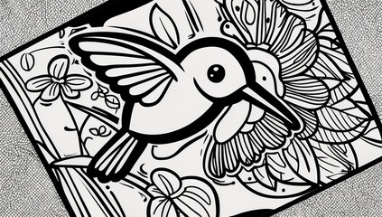 Fototapeta premium Coloring page, cute hummingbird bird