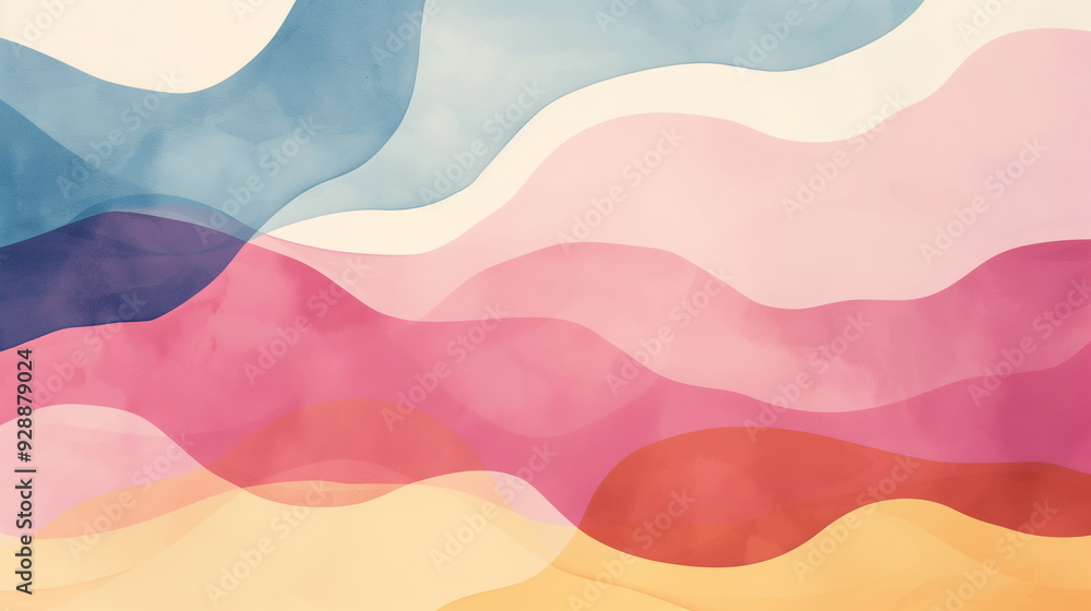 Poster vibrant abstract pastel wave patterns in soft watercolor style with colorful flowing lines and curve