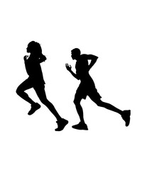 Set of silhouettes Runners on sprint men and women on white background