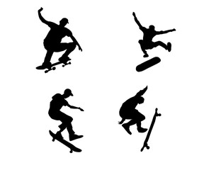 Set of skateboard silhouette design illustration. extreme sport sign and symbol Silhouette set of skateboard tricks